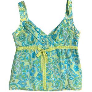Sigrid Olsen Babydoll Cami Size 10 Paisley Floral 100% Silk Bow Fairy Y2K Tank